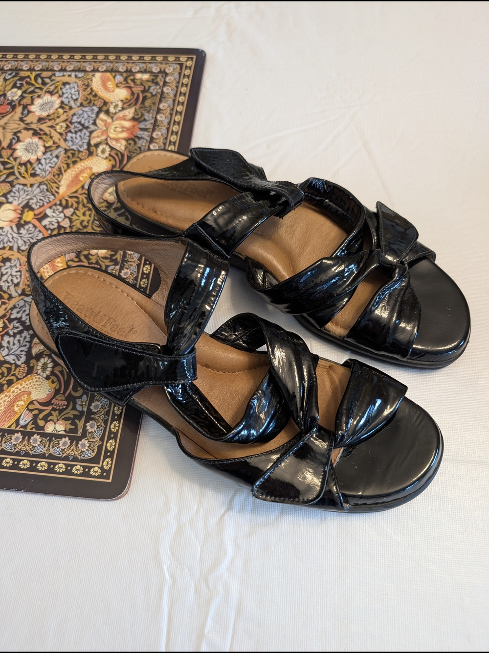 Beautifeel Black Patent Leather Slingback Sandals